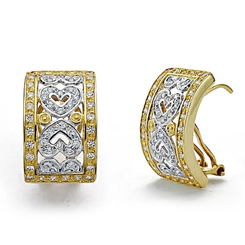 Pendientes oro 18k bicolor 20mm. corazones circonitas omega [8023]