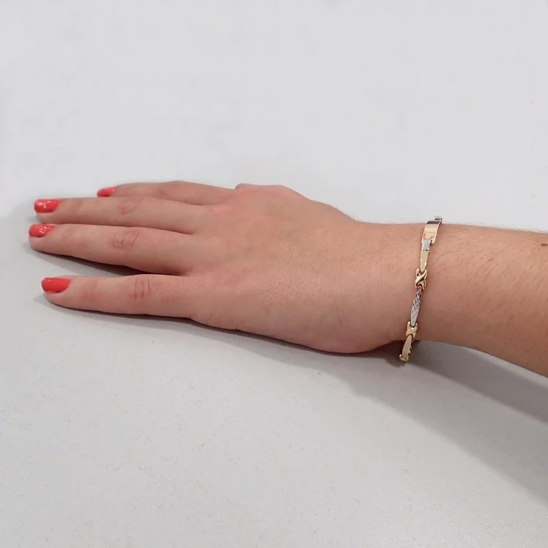Esclava oro 18k bicolor 18cm. semirígida tramos [8050]
