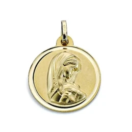 Medalla oro 18k Virgen Niña 18mm. bisel liso [8073]