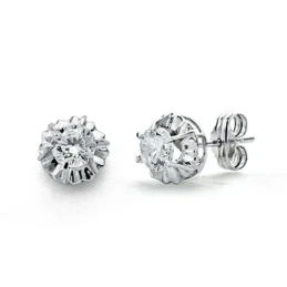 Pendientes oro 18k blanco circonitas garra 7mm. presión [8283]