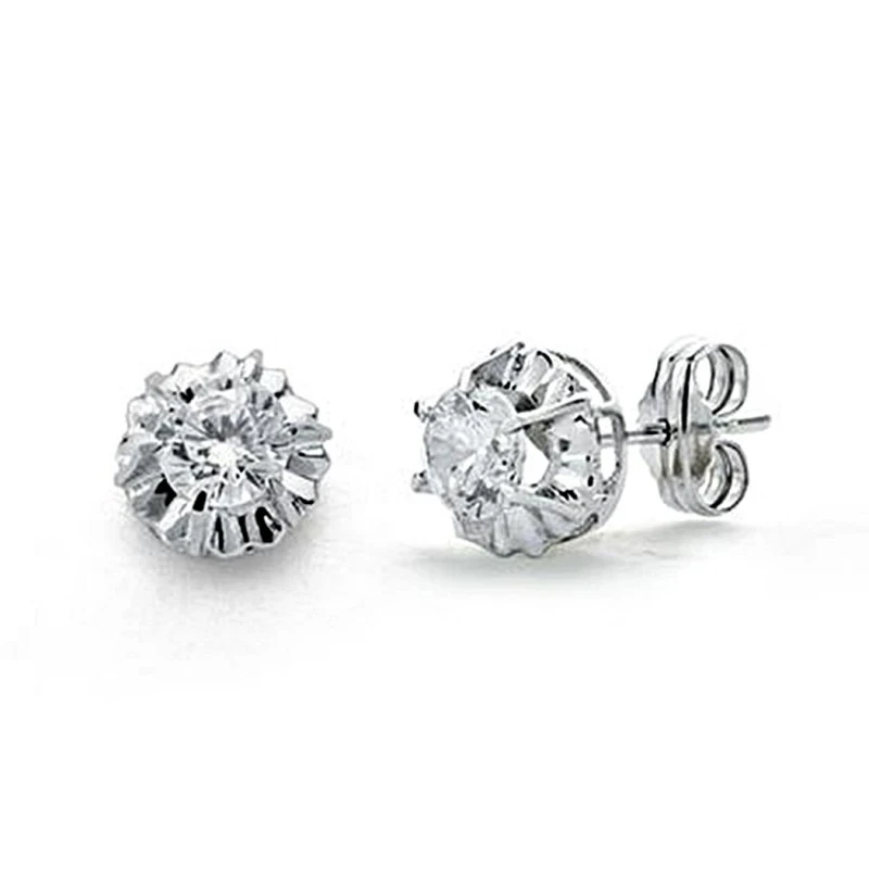 Pendientes oro 18k blanco circonitas garra 7mm. presión [8283]