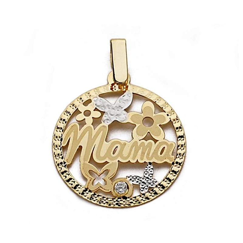 Colgante oro 18k MAMÁ bicolor 20mm. circonita [8817] Regalo día madre