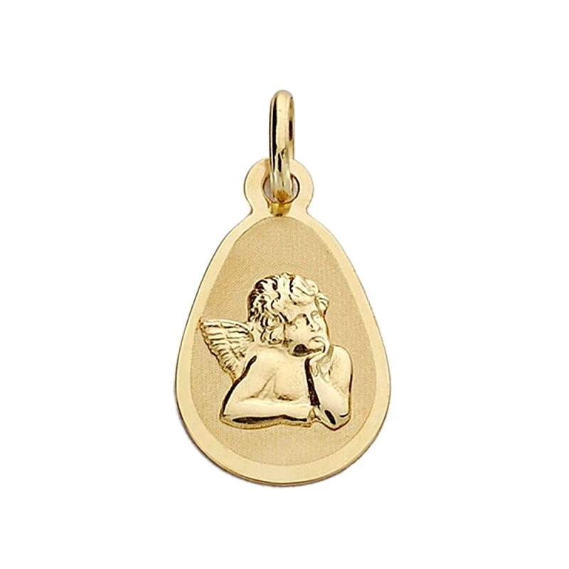 Medalla oro 18k 17mm. Ángel burlón triangular [8993]