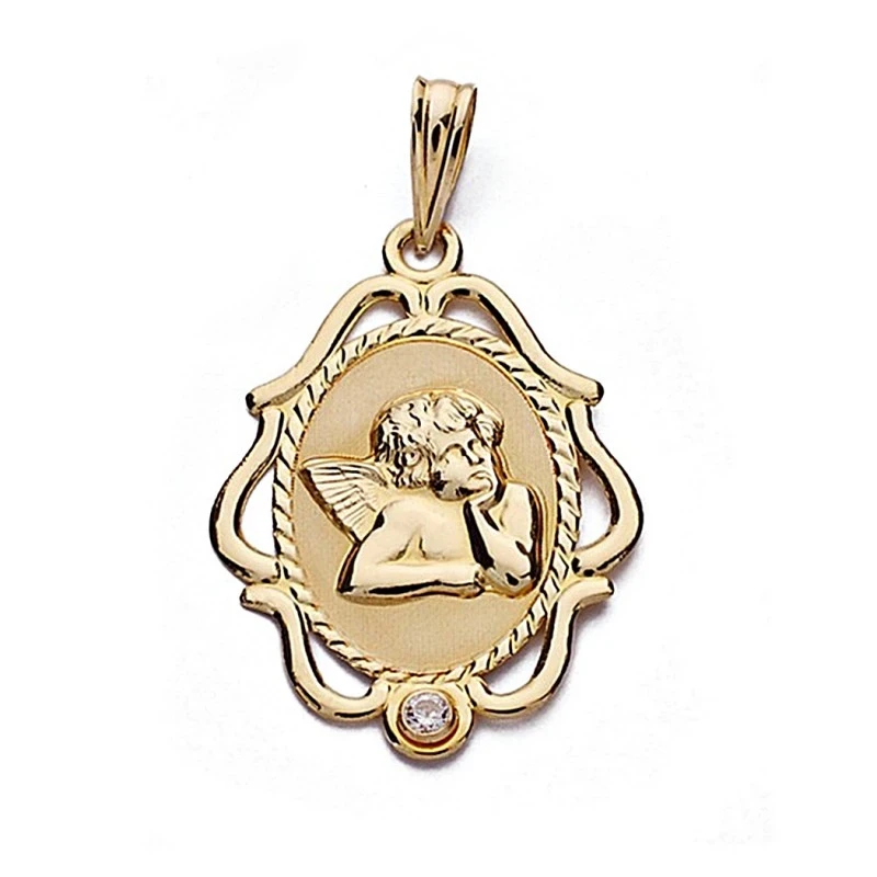 Medalla oro 18k angelito 24mm. cerco [8998]