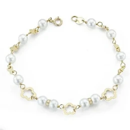 Pulsera oro 18k comunión perla 5mm. 17cm. [9000]