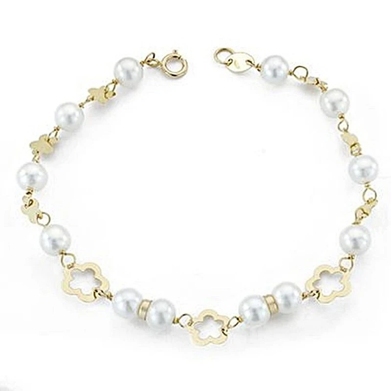 Pulsera oro 18k comunión perla 5mm. 17cm. [9000]