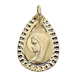 Medalla oro 18k Virgen Niña 20mm. lágrima bisel [9015]