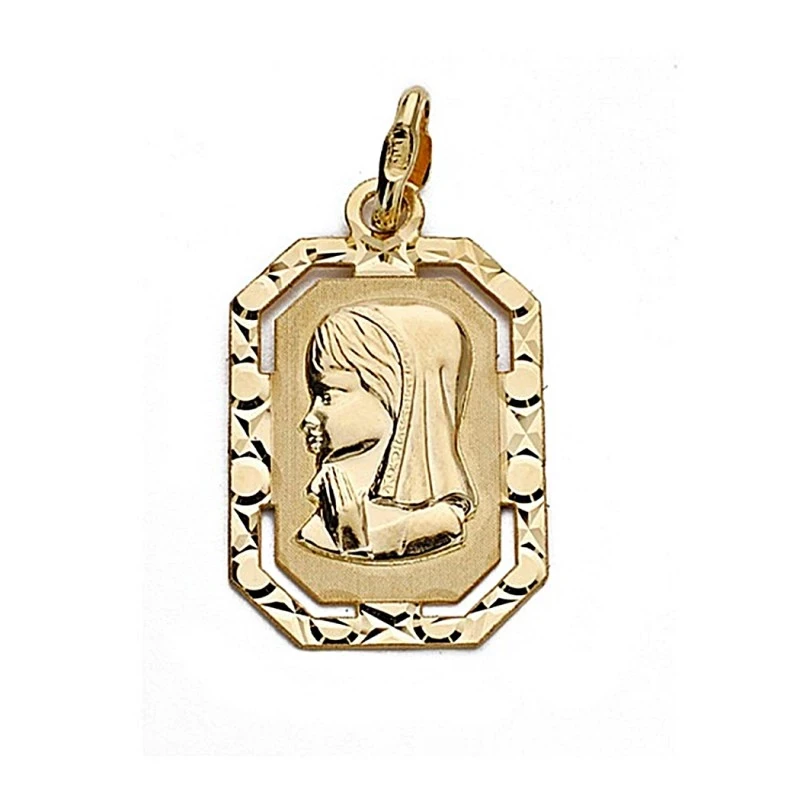 Medalla oro 18k Virgen Niña 20mm. marco [9021]