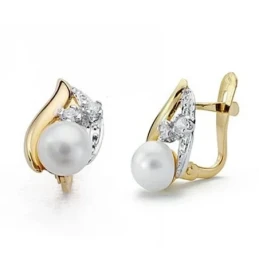 Pendientes oro 18k bicolor perla circonitas 12mm. comunión [9046P]
