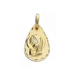 Medalla oro 18k Virgen Niña 19mm. lágrima [9071]