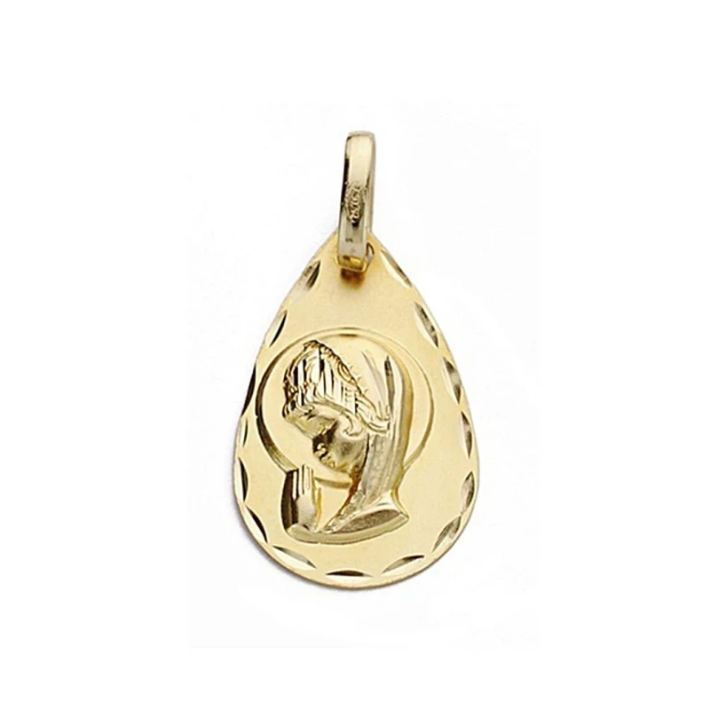 Medalla oro 18k Virgen Niña 19mm. lágrima [9071]