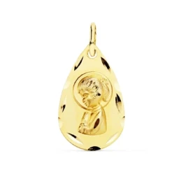 Medalla oro 18k Virgen Niña 19mm. lágrima [9072]