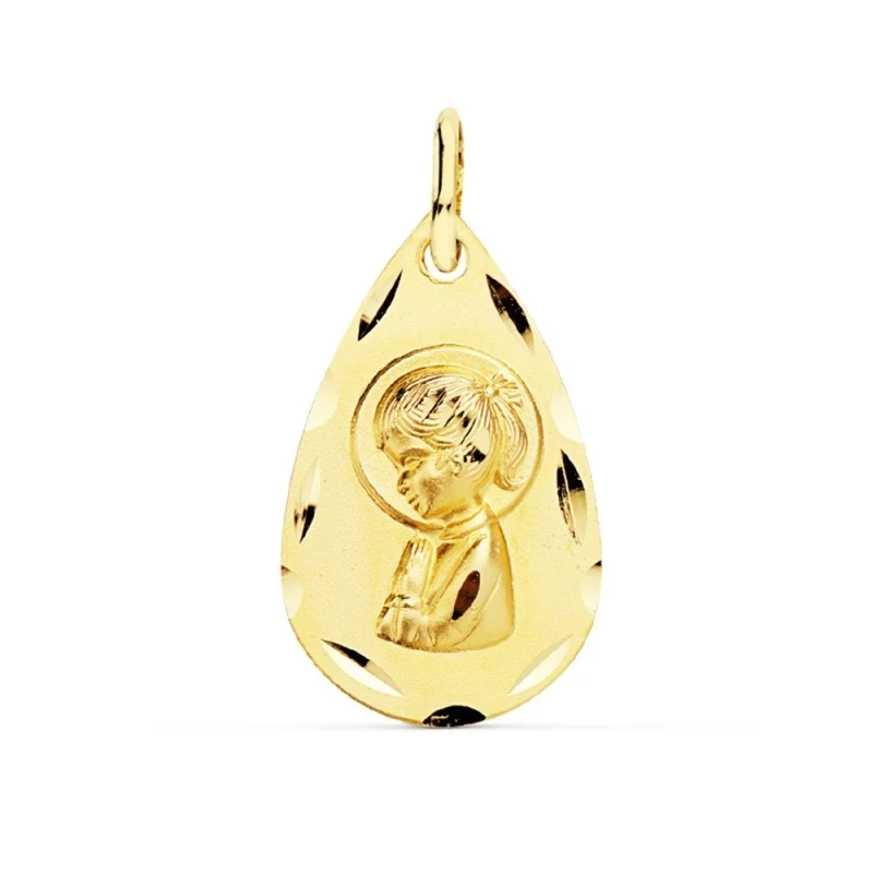 Medalla oro 18k Virgen Niña 19mm. lágrima [9072]