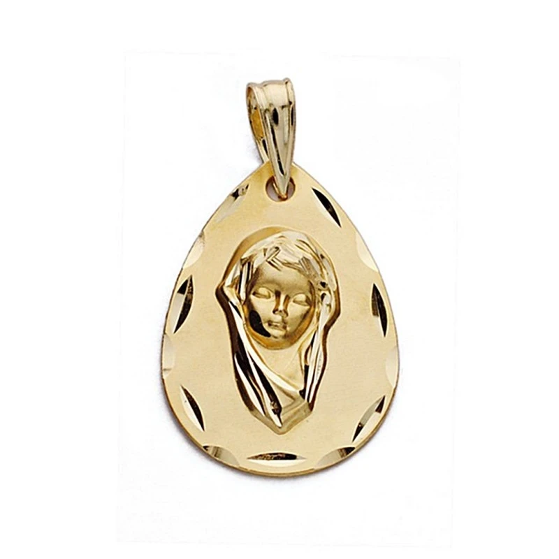 Medalla oro 18k Virgen Niña 21mm. lágrima biselada [9095]