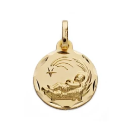 Medalla oro 18k niño del pesebre 14mm. [AA0029]
