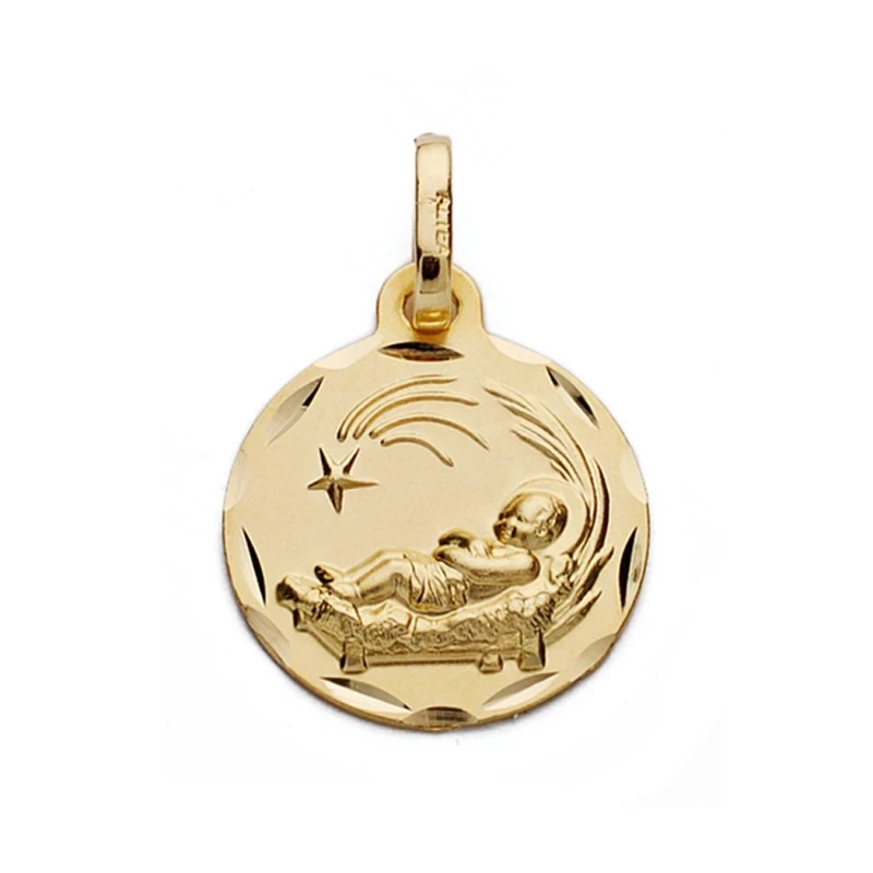 Medalla oro 18k niño del pesebre 14mm. [AA0029]