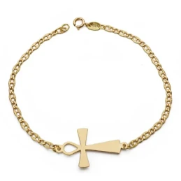 Pulsera oro 18k cruz de la vida 19cm. [AA0064]