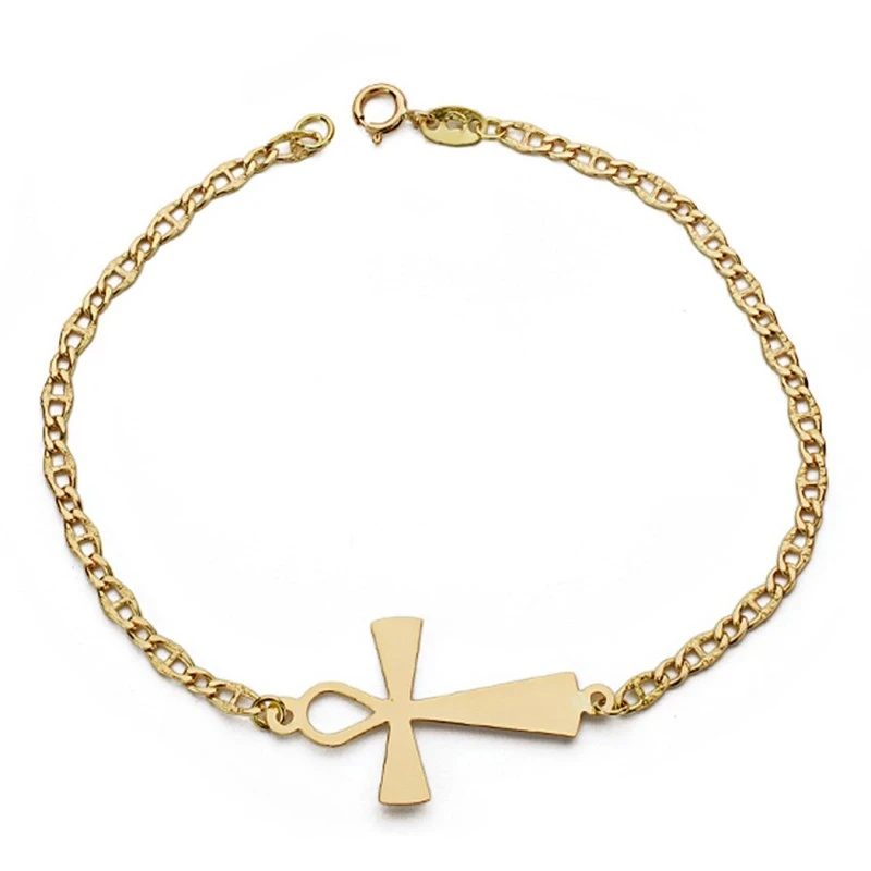 Pulsera oro 18k cruz de la vida 19cm. [AA0064]