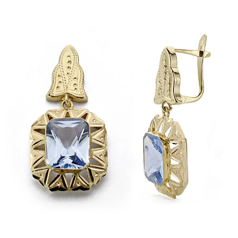 Pendientes oro 18k largos cubanas 2 cuerpos piedra [AA0087]