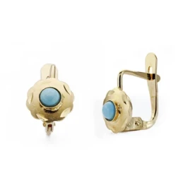 Pendientes oro 18k cubanas turquesa 6mm. [AA0097]