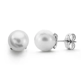 Pendientes oro blanco 18k perla cultivada 8mm. [AA0101]