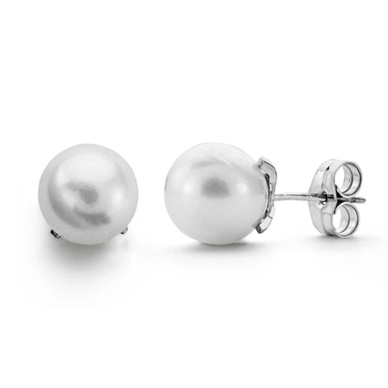 Pendientes oro blanco 18k perla cultivada 8mm. [AA0101]