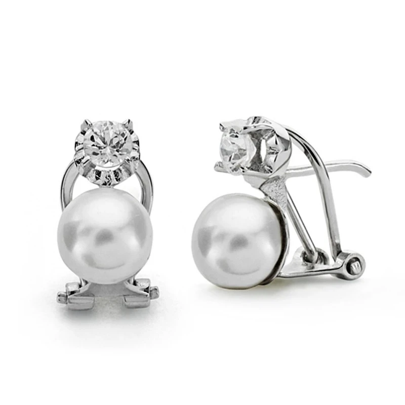 Pendientes oro blanco 18k perla cultivada 7mm. [AA0103]