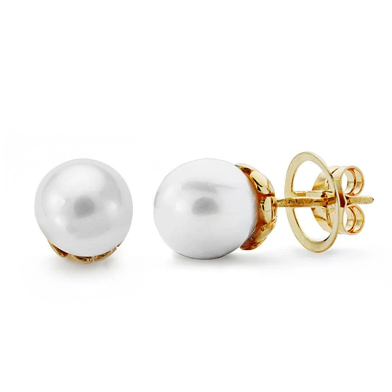 Pendientes oro 18k perla cultivada 10mm. [AA0105]