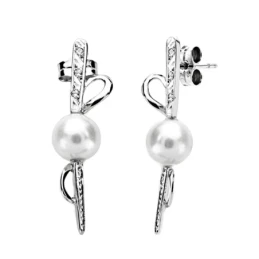 Pendientes oro blanco 18k largos perla 9mm. largos [AA0108]