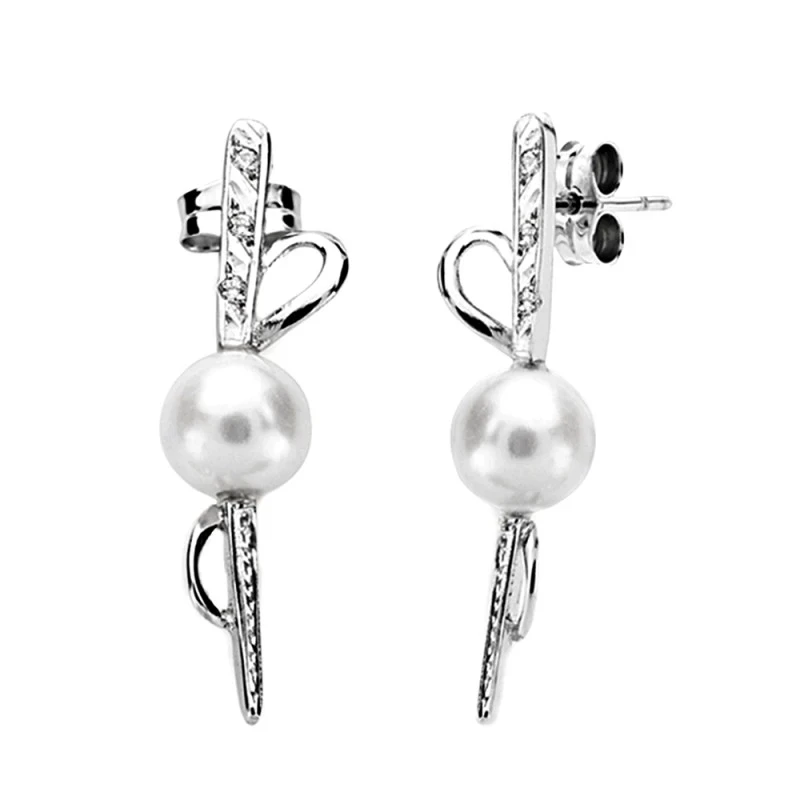 Pendientes oro blanco 18k largos perla 9mm. largos [AA0108]