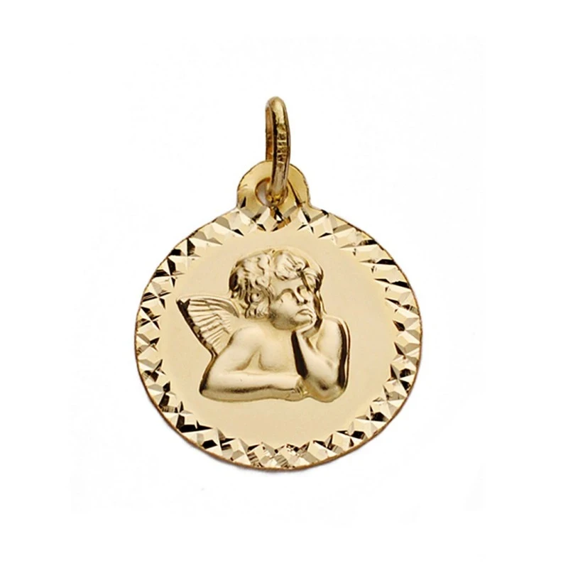 Medalla oro 18k ángel 16mm. [AA0127]