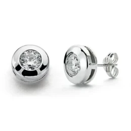 Pendientes oro blanco 18k chatón circonita 8mm. [AA0146]