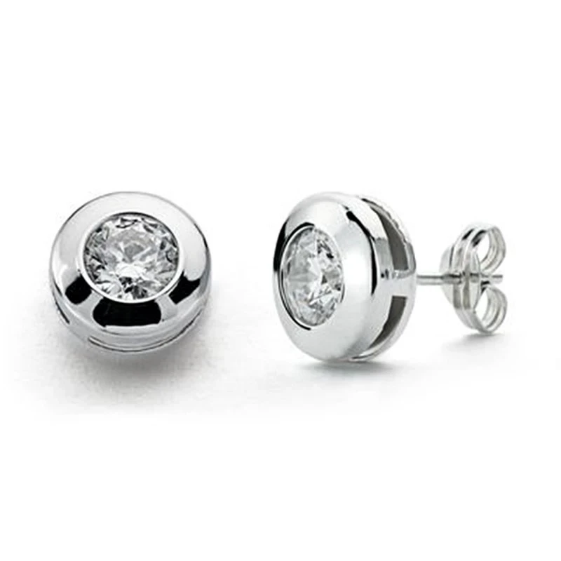 Pendientes oro blanco 18k chatón circonita 8mm. [AA0146]
