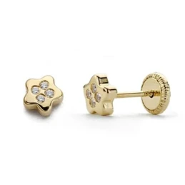 Pendientes oro 18k flor circonitas 5mm. [AA0147]