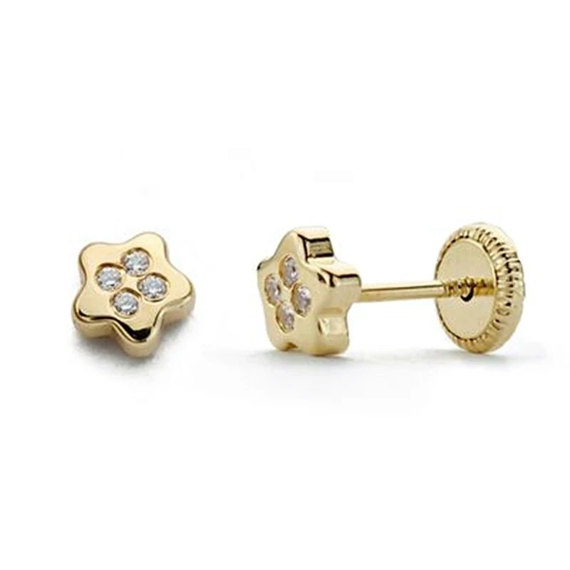 Pendientes oro 18k flor circonitas 5mm. [AA0147]
