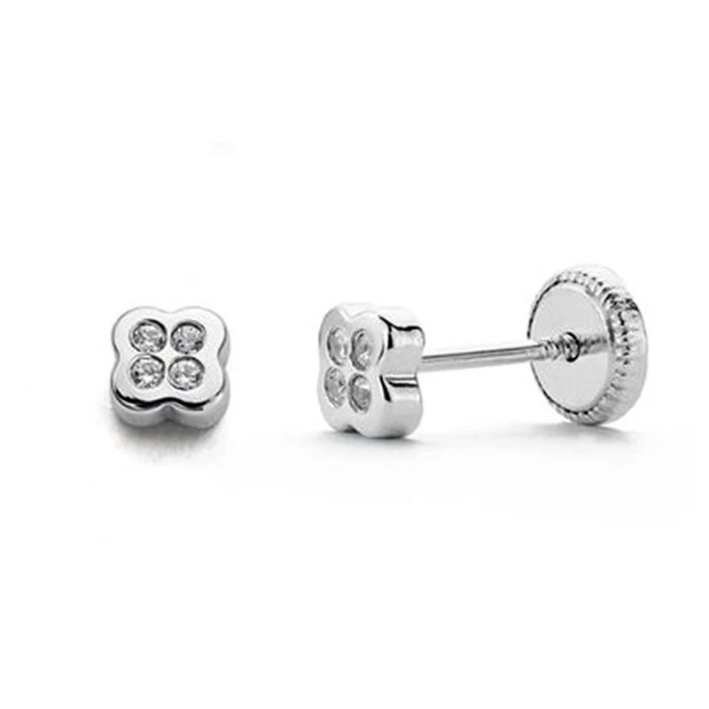 Pendientes oro blanco 18k circonitas 4mm. [AA0148]