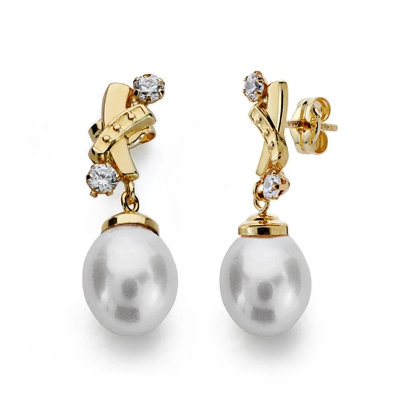 Pendientes oro 18k perla 7mm. largos [AA0149]