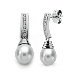 Pendientes oro blanco 18k perla 8mm. largos [AA0151]