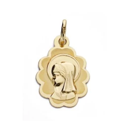 Medalla oro 18k Virgen Niña nube 17mm. [AA0177]