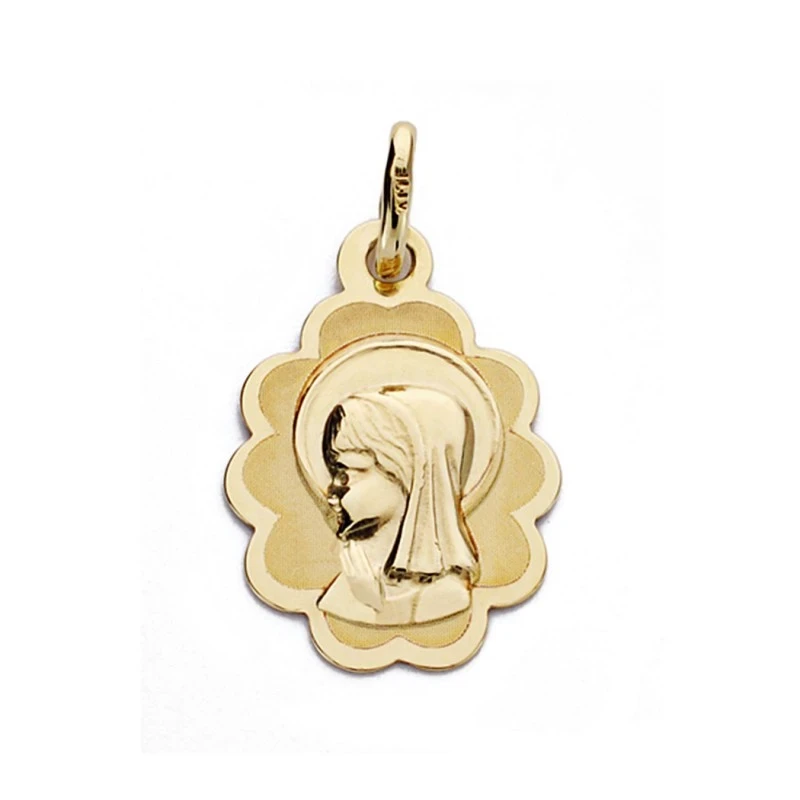 Medalla oro 18k Virgen Niña nube 17mm. [AA0177]