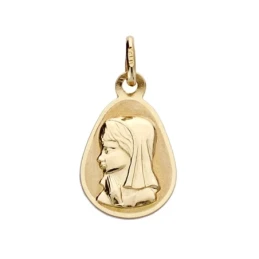 Medalla oro 18k Virgen Niña gota 17mm. [AA0179]