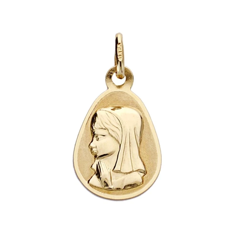 Medalla oro 18k Virgen Niña gota 17mm. [AA0179]