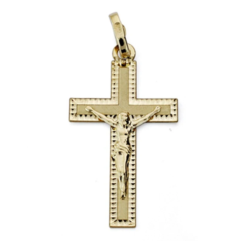 Colgante cruz oro 18k Cristo tallada 27mm. [AA0186]