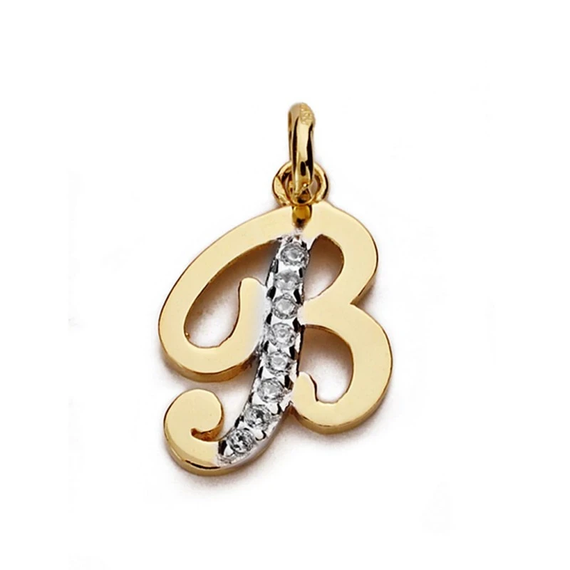 Colgante oro 18k letra B circonitas 13mm. [AA0201]