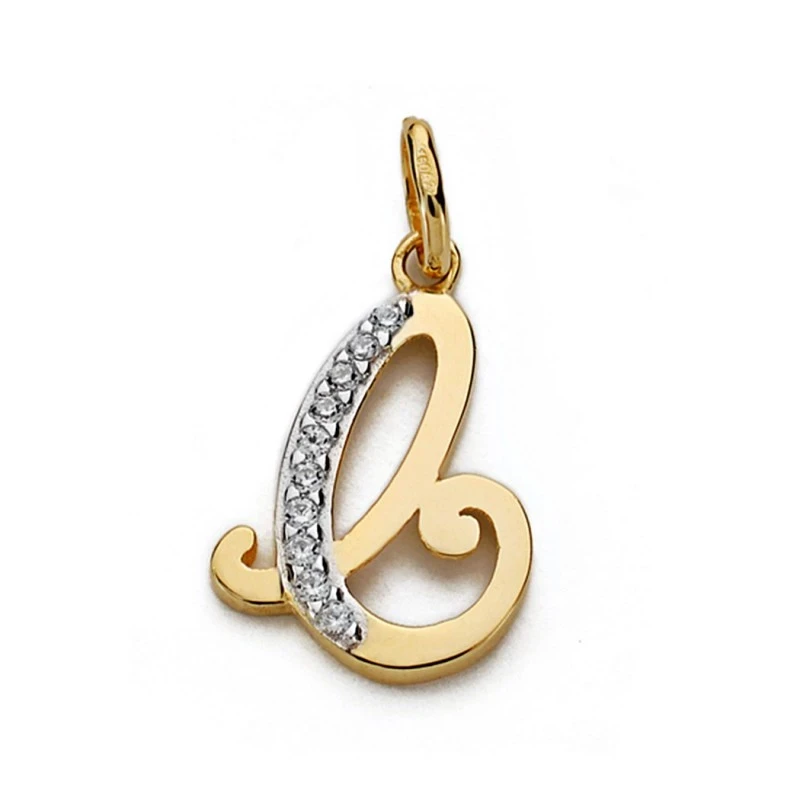 Colgante oro 18k letra C circonitas 17mm. [AA0202]