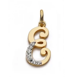 Colgante oro 18k letra E circonitas 17mm. [AA0204]