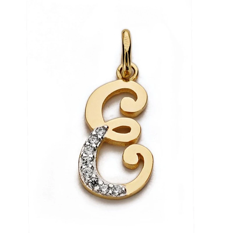 Colgante oro 18k letra E circonitas 17mm. [AA0204]