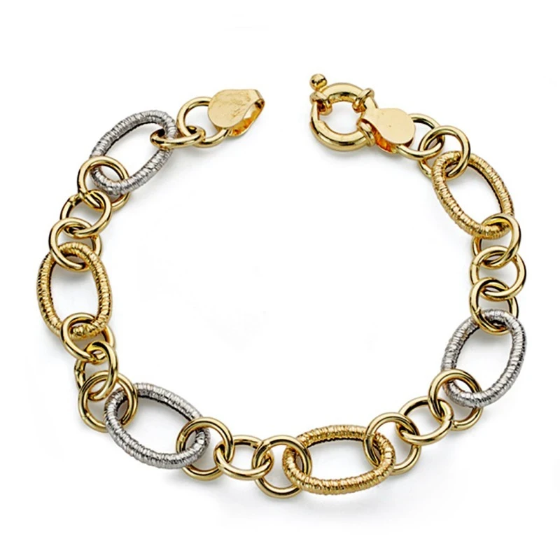 Pulsera oro 18k bicolor hueca 19cm. [AA0223]