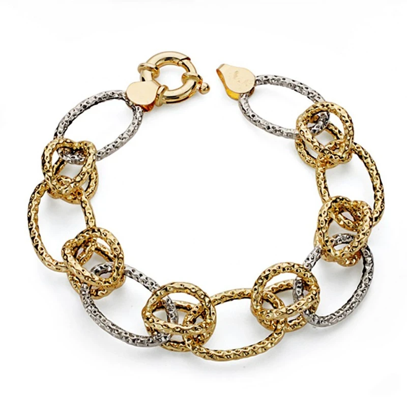 Pulsera oro 18k bicolor hueca 19cm. [AA0225]