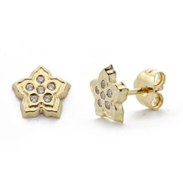 Pendientes oro 18k flor circonitas 7mm. [AA0246]